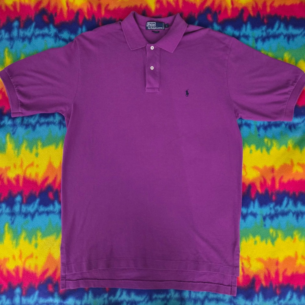 Polo Ralph Lauren Mens Large Purple Short Sleeve Pique Cotton Polo Shirt